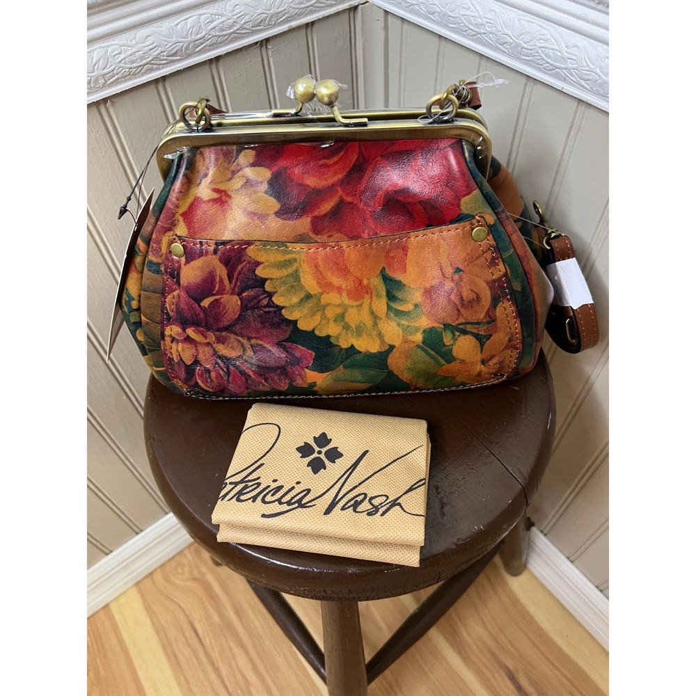 Patricia Nash Floral Leather Kiss Lock Satchel Bag Multi Color Vintage Style NEW - Picture 11 of 11